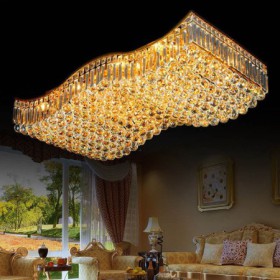 Living Room Bedroom European LED Crystal Flush Mount Rectangle Chandelier