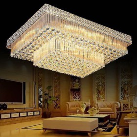 Living Room Lobby European LED Flush Mount Square Crystal Chandelier