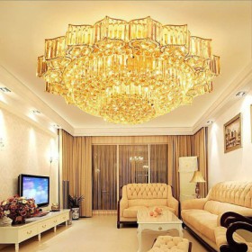 Elegant Round Crystal Flush Mounted Chandelier Flower Shaped Living Room Hotel Lobby