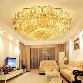 Elegant Round Crystal Flush Mounted Chandelier Flower Shaped Living Room Hotel Lobby