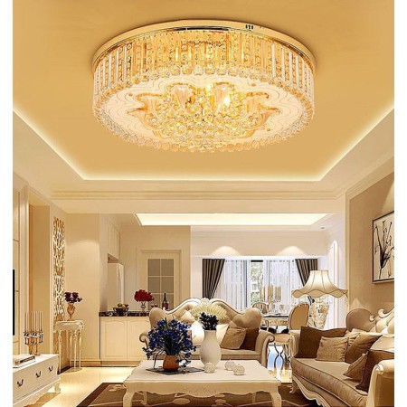 Gold LED Crystal Ceiling Light Living Room Bedroom Graceful LED Flush Mounted Light