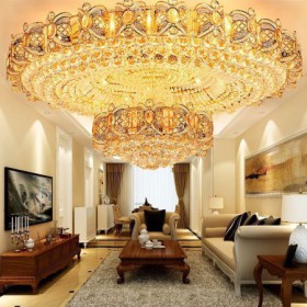 Round LED Flush Mount Lighting Living Room Bedroom Modern Gold LED Crystal Ceiling Light