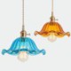 Dining Room Living Room Hallway Light Vintage Colorful Ribbed Glass Pendant Light Flower Shade Lamp With Twist Switch