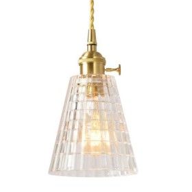 Dining Room Hallway Lighting Square Clear Ribbed Glass Pendant Light Brass Lamp With Twist Switch