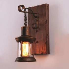 Industrial LOFT Wall Sconce Solid Wood Glass Lamp Hallway Bar Coffee Light American Vintage Wall Light