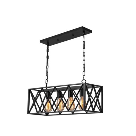 4-Light Farmhouse Hanging Light Rustic Rectangular Pendant Light For Living Room