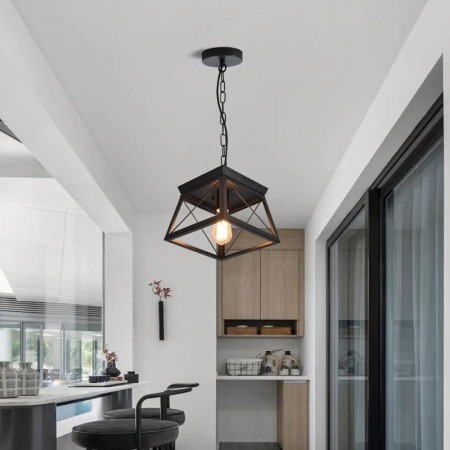 Dining Room Living Room Vintage Trapezoidal Pendant Light Metal Black Hanging Light