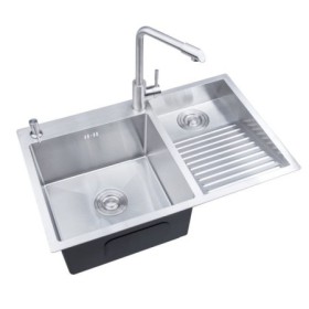 Double Bowl Stainless Steel Laundry Sink with Washboard