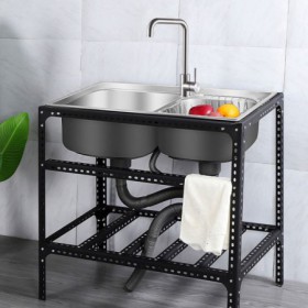 Freestanding Portable Double Bowl Stainless Steel Kitchen Sink