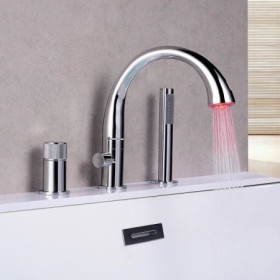 Chrome/Black LED Bathtub Faucet Deck Mounted Tub Filler Tap